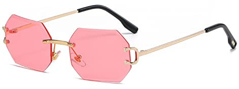 kachawoo Octagon Randlose Sonnenbrille für Männer Frauen Polygon Rahmenlose Sonnenbrille Uv400 Gold Metallbeine Brille Unisex für Partyurlaub (gold with pink)