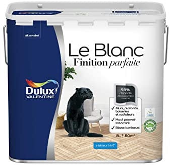 Dulux Valentine Le Blanc Finition Parfaite - Peinture Intérieure Murs, Plafonds et Boiseries - 98% d'opacité - Mat Blanc 5 L