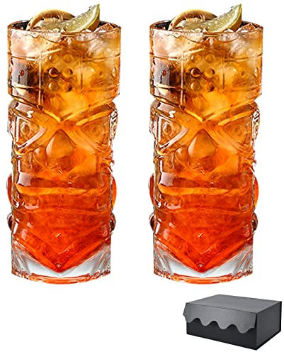 BPFY 2 Pack 14oz Tiki Glasses for Cocktails, Lemonade, Ice Tea, Mixed Drinks, Modern Bar Tiki Cups Tiki Mugs, Zombie Cocktails Glasses Gift Sets