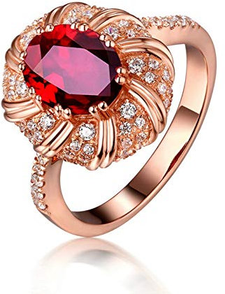 Gualiy Gold 18 Karat 750 Ring, Eheringe 750 Gold Vintage Blume Ring mit Rubin und Diamant 1.19 Carat Ring Damen Hochzeit Größe 54 (17.2)
