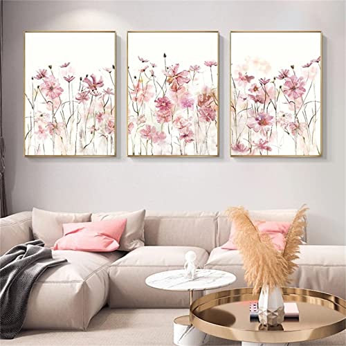 Sarah Duke 3er Poster Set Wohnzimmer, Rosa Blumen Wandbilder Kunstposter, Ohne Rahmen Leinwandbilder, Modern Bilder für Schlafzimmer Wanddecor (30 x 40 cm)