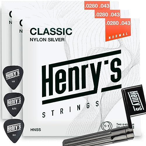 3er-Pack Saiten für Klassische Gitarre - Gitarrensaiten Konzertgitarre Nylon&Silber - Saitenkurbel & 3 Plektren & Extra E1-Saite - Gitarrensaiten Akustikgitarre - Nylon Guitar Strings Classical