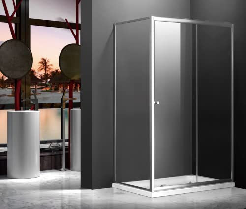 DUPI Mampara de Ducha Rectangular 80X110cm Cristal QATAR 5mm Puertas Correderas 1 HOJAS CIERRE MAGNETICO