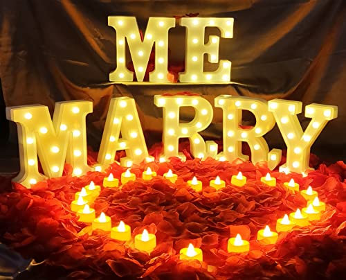 Marry ME Led Light Up Letters Proposal Decorations Will You Marry Me Sign I Love U Sign 2000pcs Rose Petals 24pcs Romantic Cute Love Candles for Romantic Proposal Engagement Sign Wedding Party