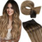 LaaVoo Extension Cheveux Natural Tissage Balayage Brun Moyen 40cm 100g Extension Cheveux Humain Tissage Marron Foncé Ombre Brun Moyen Blonde Cendrée Remy #2/6/18