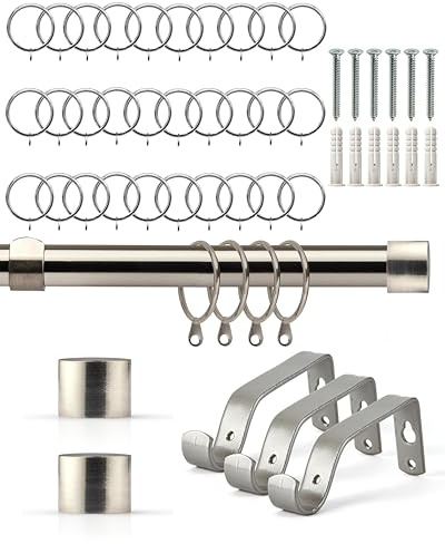 Emma Barclay Extendable Curtain Pole With Finials Rings Brackets & Fittings Sets 16-19mm in Brushed Silver Metal Curtain Poles For Eyelet Curtains Rod -Full Stop Collection 1.6m - 3m Brushed Silver