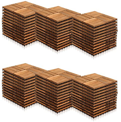 Yakimz - Piastrelle in legno di acacia, 30 x 30 cm, 66 pezzi, 6 m², pavimenti antiscivolo a incastro con sistema di drenaggio, per terrazzo, balcone, giardino, marrone