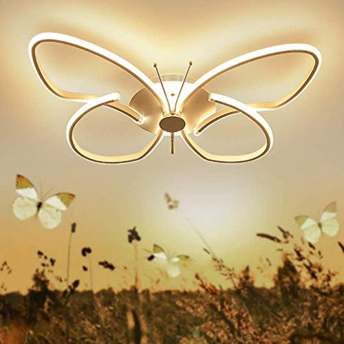 LED Deckenleuchte Kinderzimmer Mädchen Jungen Schlafzimmer Decke Lampe, Modern Schmetterling Cartoon Design Acryl-schirm Metal Kronleuchter für Wohnzimmer Flur Balkon Warmweiß 3000K, L64*W44cm
