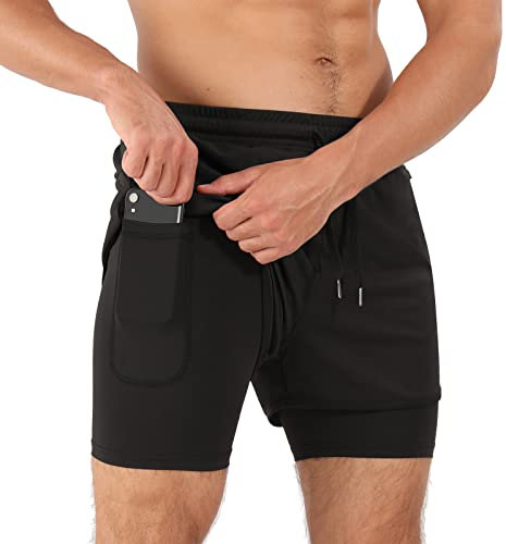 Superora Short de Course Hommes Short de Compression Gym Fitness Workout 2 en 1 Short avec Poche téléphone et Poches zippées