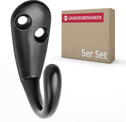 Gedotec Garderobenhaken Metall | ANDI | 5 Stück Wandhaken inkl. Befestigungsmaterial | Tiefe: 37 mm | Schwarz matt | Haken zum schrauben für Garderobe und Wand-Montage | Kleiderhaken wand