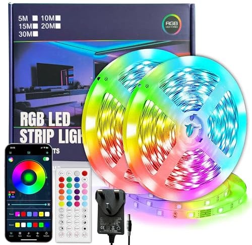 100ft/30M Led Strip Lights Music Sync Timer function RGB Color Changing Rope Lights Bluetooth APP Remote Controlled Lights for Home Decor Bedroom Accessories Party Christmas Lights (2 Rolls of 15M)