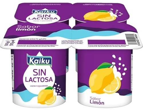 (6 PACK) de 4 x 125 g. KAIKU Yogur sin lactosa con varios sabores (Refrigerado) (LIMON)