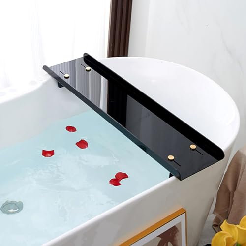 Badewannenablage Erweiterbares Badewanne Tablett Rack Acryl, Clear Badewanne Caddy Tisch im Regal mit 3 cm Hoher Leitplanke, Luxus -Badspeicher -Tabletthalter für die Wanne ( Color : Black , Size : 10