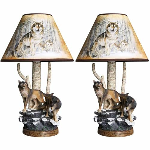 TRIVIDHA Modern Desk Lamp With Animal Decor Resin Wolf Table Lamp For Kidsroom Retro Creative E26 Table Lighting Desk Lighting For Living Room Bedroom Study Dining Room
