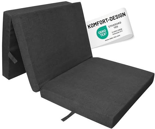 RelaxXL Klappmatratze Pro 195x80x10cm Anthrazit meliert | Faltmatratze mit Tragegriff | Gästebett Schaumstoff 10 cm | Gästematratze 3-teilig | Bezug waschbar | Öko Tex 100