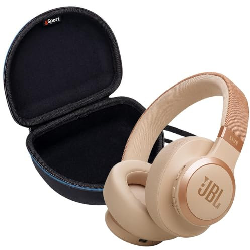 JBL Live 770NC - Paquete de auriculares inalámbricos con cancelación de ruido con funda de EVA gSport (arenisca)