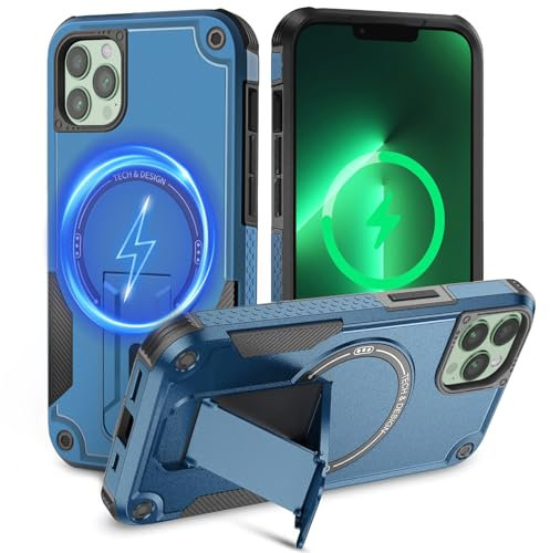 Tuvror Magnetic for iPhone 13 Pro Max Case iPhone 12 Pro Max case with Stand. [Compatible with MagSafe] Built-in Kickstand.Rugged Protection Shockproof Case for iPhone 13 Pro Max/ 12 Pro Max (Blue)