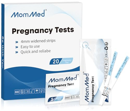 MOMMED Test de grossesse, Sensibilité HCG de 25 mUI/ml, Test grossesse, Détection en 1 minute, Pack de 20 unités (sans gobelet à urine)