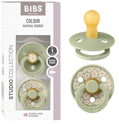 BIBS Colour Studio Schnuller 2er-Pack, BPA-frei, Kirschform Nippel. Naturkautschuk/Latex, Hergestellt in Dänemark, Größe 1 (0-6 Monate), Jasmine Sage