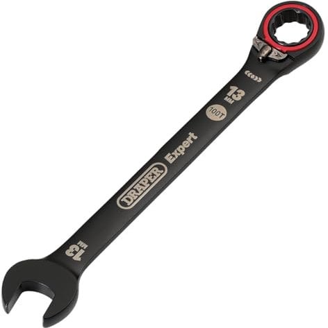 Draper 03903 Expert HI-TORQ Metric Reversible Ratchet Combination Spanner, 13mm, Black
