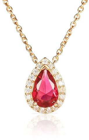 Diamond Treats Goldkette mit birnenförmigem Anhänger aus 925er Sterlingsilber mit einem roten Zirkonia-Stein, Rubinrote Halskette aus Gold für Frauen, Rote Kette Gold für Damen