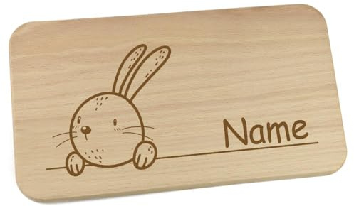 Personalisiertes Frühstücksbrettchen aus Holz mit Motiv und Name graviert Motiv Hase