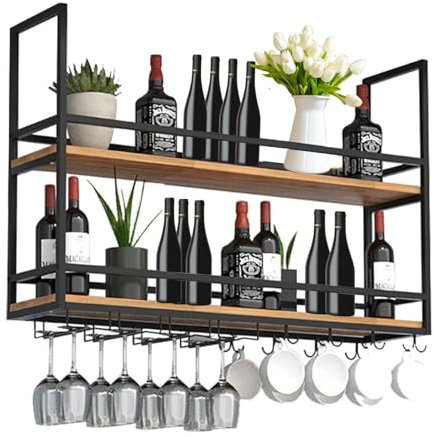 amhricho Portabottiglie da appendere, doppio portabicchieri da vino in metallo con portabicchieri alto, mensola da soffitto per bar, portaoggetti per bar, cucina e caffè (Size : 140cm)