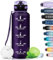 Grsta Botella de Agua - 1500ML - Botella de Agua Deportiva, a Prueba de Fugas y sin BPA, Botella de Agua Motivacional para Gimnasio con Sello de Tiempo para la gimnasio, Camping - Morado Profundo