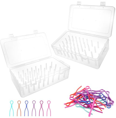 2 Stück Nähgarn Box 23,7x13,7x6,6cm Nähgarn Aufbewahrung mit 24 Spulenfadenhalter Klarer Garnrollen Aufbewahrung für 42 Garnrollen Garnspulen Aufbewahrung Praktische Nähfadenbox für Garnspulen