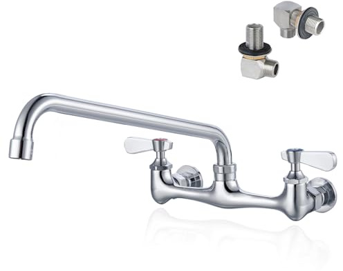 Phivan Kitchen Faucet Commercial Wall Mount Faucet 12 Inch Swivel Spout 2 Dual Handle Laundry & Utility Room Sink Faucets Restaurant Industrial Chrome Mixer Tap