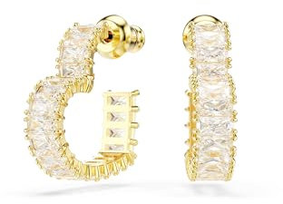 Swarovski Matrix Kreolen, Kleine, Weiße Ohrringe in Herz-Form mit Gold-Legierungsschicht und Strahlenden Swarovski Kristallen im Baguette-Schliff