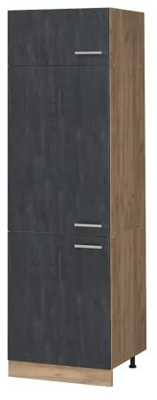 Vicco Kühlumbauschrank R-Line, Hochschrank für die Küche, Schwarz Beton/Goldkraft Eiche, 60 cm
