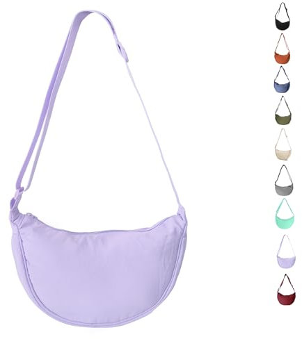 LOCCY Borsa a mezzaluna per le donne Borsa a mezzaluna in nylon Borsa a tracolla in nylon per le donne con tracolla regolabile Borsa a mezzaluna portatile per uso quotidiano(viola)