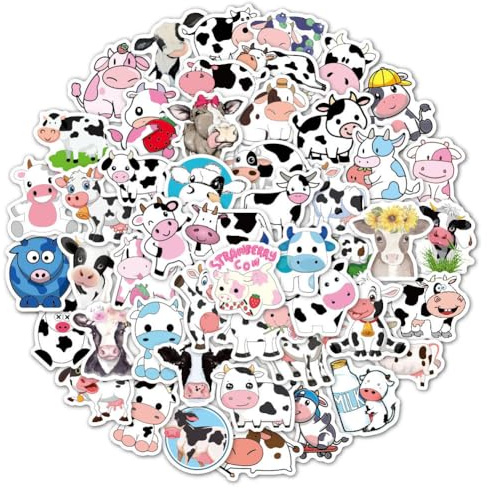 Niedliche Süße Kuh Cartoon Vinyl Aufkleber 50 Stück Wasserdicht Graffiti Decal Sticker für Wasserflaschen, Laptop, Computer, Skateboard, niedliches Aufkleber-Geschenk für Kinder, Teenager