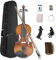 Yinfente Violinen-Set mit 4 Saiten, 4/4, 3/4, 1/2 Ahornfichte, Massivholz, Ebenholzbeschläge, Koffer, Bogen, Stimmgerät, Reinigungstuch, extra Saite, Schulterstütze, handgefertigt für Kinder,