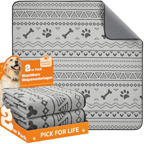 PICK FOR LIFE Super saugfähige Welpen unterlagen, 2 waschbare Pipimatten für Hunde, wasserdichte Haustier Urinunterlagen für Welpen, alte oder inkontinente Hunde