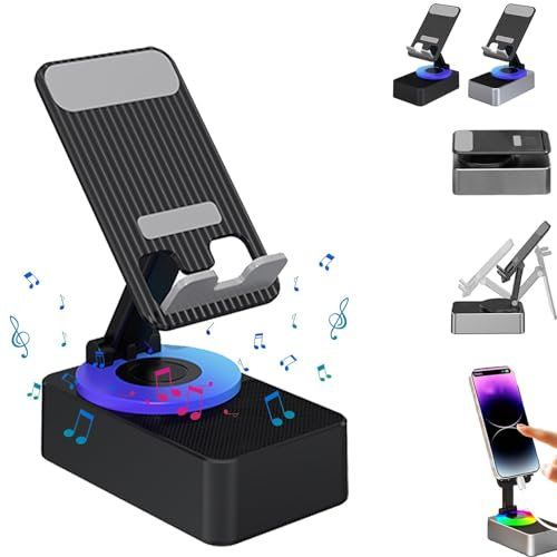 Bluetooth Audio Power Phone Holder,Smart Bluetooth Speaker with Stand,3-in-1 Foldable Cell Phone Stand,360° Rotation Cellphone Stand with Bluetooth Speaker and Power Bank for Phone Tablet (Black)