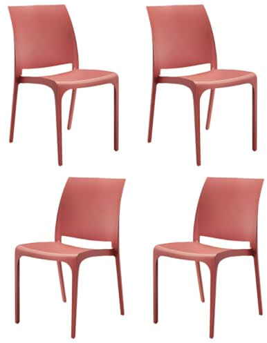 Tomaino - Küchenstühle aus Kunststoff für den Innen- und Außenbereich - Set mit 6 stapelbaren Stühlen für Wohnzimmer, Garten, Terrasse, Balkon Moderne Stühle aus Polypropylen (4, Rot)