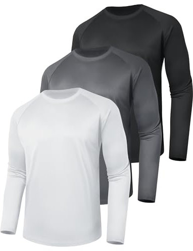 3 Pack Long Sleeve Shirts for Men - Dry Fit Moisture Wicking UV Sun Protection T-Shirts for Fishing Workout Athletic