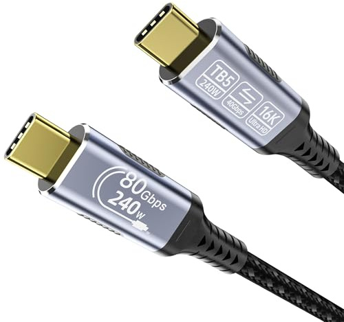 Yiicumhh USB 5 Cable 3.3ft, 80 Gbps Data Transfer, Dual 8K/16K Video, 240W/100W Charging, Compatible with Thunderbolt 5/4/3, USB4, USB-C Devices