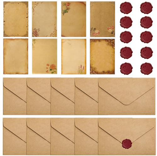 Aweisile Vintage Briefpapier mit Umschlag Set 36 Stück Vintage Briefpapier Set Briefumschläge Vintage Set Set Vintage Schreiben Briefumschlag Briefpapier Set für Hochzeits Einladung Geburtstag