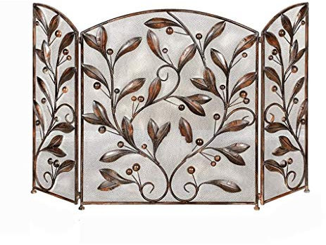 DUBTEDHOU Klappbare Metall-Feuerschutzwand, Feuerschutzwand, Kaminschutzgitter, 3-teilig, Kaminschirm, Schwarze Abdeckung, Vase, Mosaikmuster, Metallgeflecht, Kaminschirm