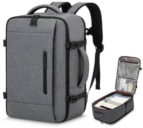 LOVEVOOK Handgepäck Rucksack 40x30x20 für Ryanair, Klein Reiserucksack Handgepäck Flugzeug 14 Zoll Laptop Rucksack, 24L Handgepäck Tasche Koffer Travel Backpack für Herren Damen, Hellgrau