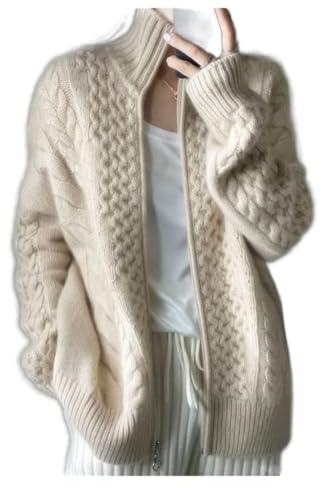 Lockenstab Damen 100% Kaschmir Lose Dünner Reißverschluss Pullover Dicker Hochhals Kaschmir Strickjacke