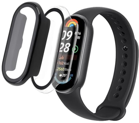 SRLWMYI 2 Stück Protection mi band 9 für Xiaomi Smart Band 9NFC Rundum PC Schutzhülle mit Displayschutz Kompatibel mit Xiaomi Mi Band 9 NFC Vollschutz Kratzfest PC Case mit Schutzfolie Glas
