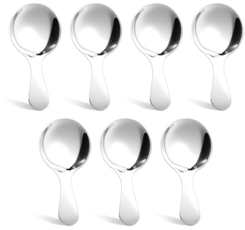 7 cucchiaini con manico corto per barattoli, mini cucchiaini da zucchero, in acciaio inox, color argento, per barattoli, sale, zucchero, condimenti, tè, dessert, caffè