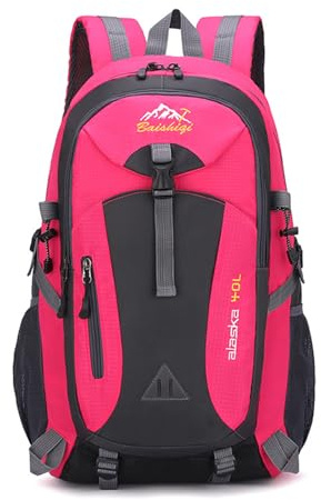 PORRASSO Zaino da Trekking Zaino Impermeabile 40L Zaini con Foro per Auricolare Hiking Backpack per Donna Uomo Campeggio Arrampicata Viaggio Sport Rosso Rosa