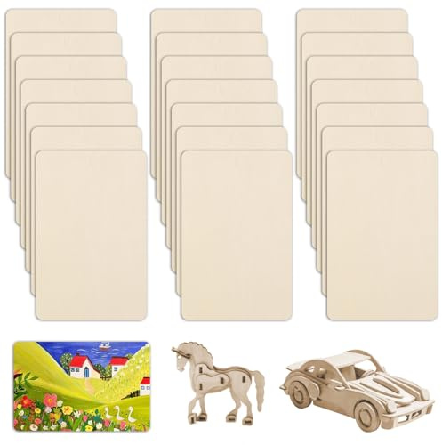 21Pezzi Pannello in Compensato Non Finito, 10x15x1.5cm Ritagli di Progetti Artigianali in Legno Sottile Rettangolari, 10x15cm Foglio di Tiglio Vuoto Quadrata per il Taglio Laser Incisione