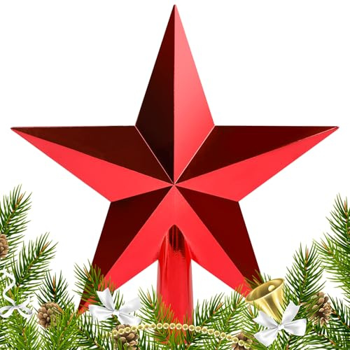 SULOLI Weihnachtsbaumspitze,Christbaumspitze Stern,Glänzender Weihnachtsstern,Tannenbaumspitze Für Weihnachtsbaumschmuck Ornament Party Dekoration(rot)