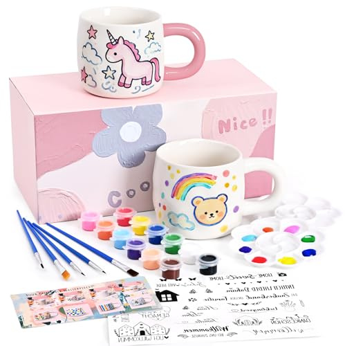 Joymaking Keramik Bemalen Set Tassen zum Bemalen für Erwachsene Kreativ Geschenk Tassen, Farben, Pinsel und Aufkleber für Tasse Keramik Kreativ Set, 2er Set-2